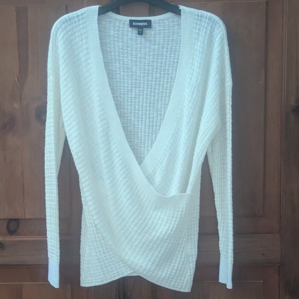 Express Sweater Waffle Knit Crossover V Neck Pullover Size Small